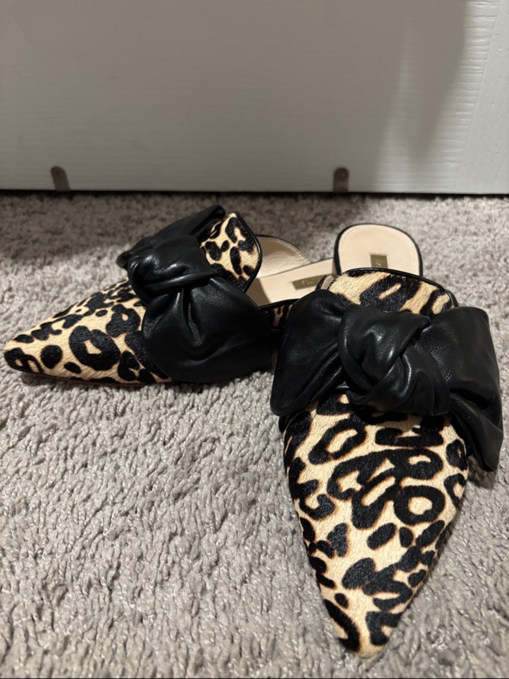 Louise et Cie Leopard-Print Pointed Mules with Black Knot